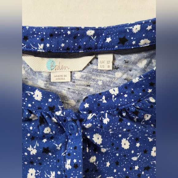 Boden Bay Womens Jersey 3/4 Sleeve Top Size 8 Blue/White Floral Star Print - Picture 7 of 10